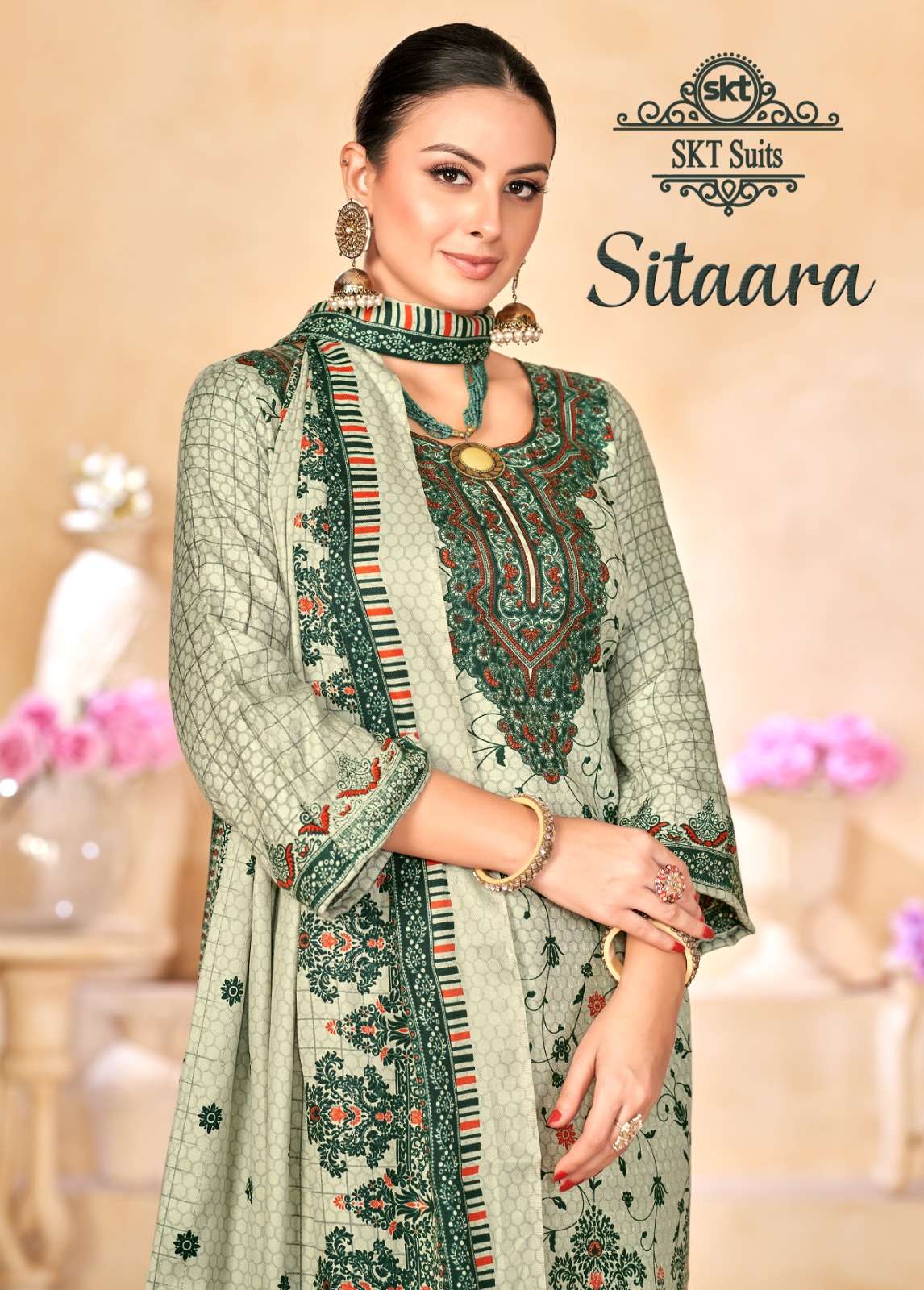 SITAARA BY SKT SUITS 87001 TO 87008 SERIES PASHMINA PRINT WORK WINTER WEAR DRESSES