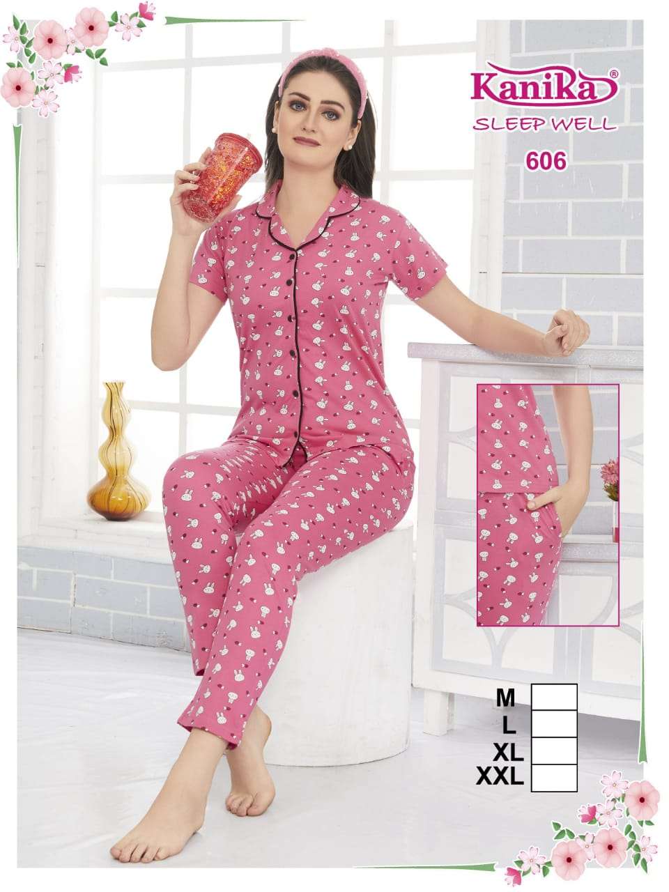 SLEEP WELL BY KANIKA 601 TO 608 SERIES COTTON HOSEIRY PRINT NIGHT SUITS