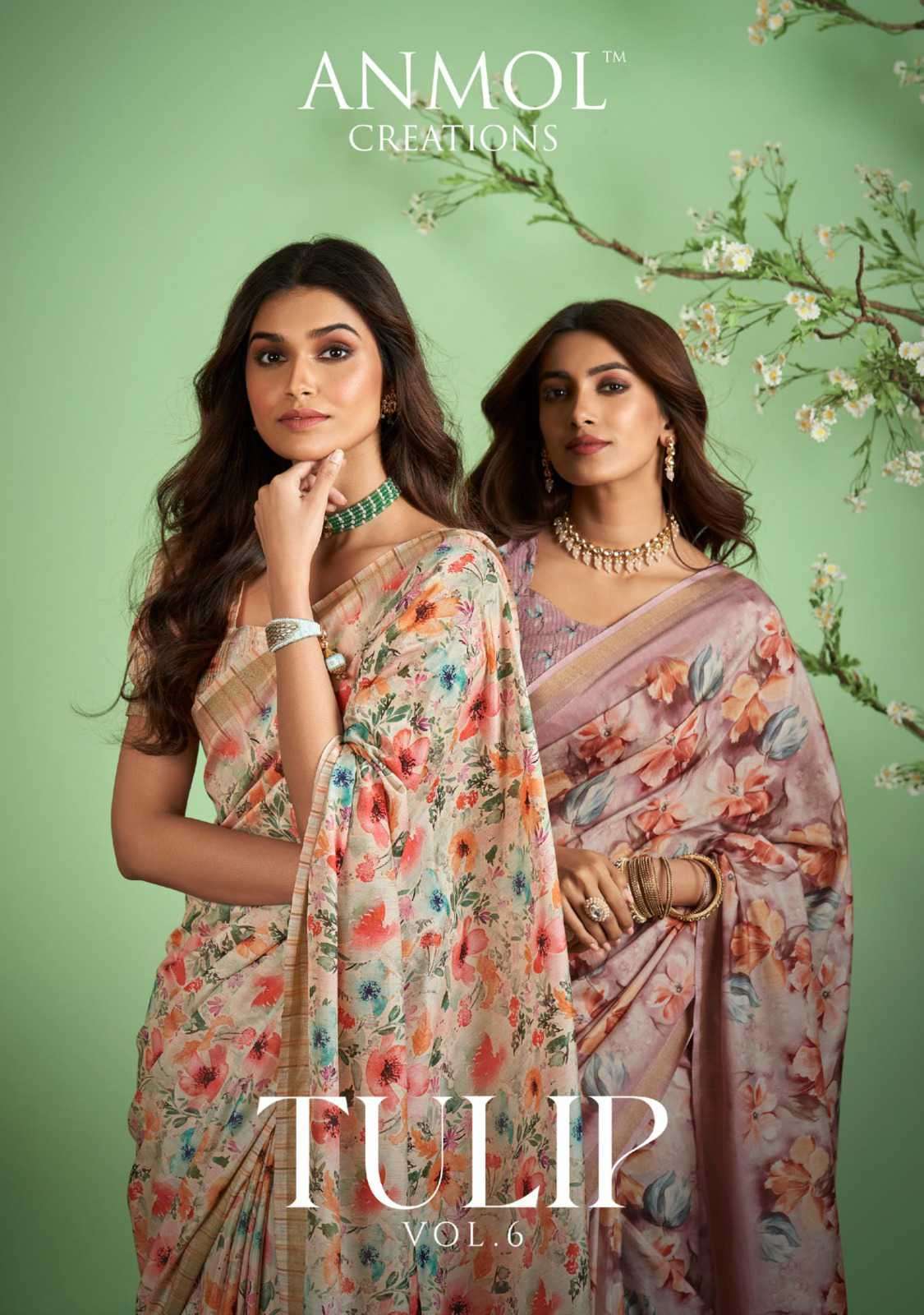 TULIP VOL-6 BY ANMOL CREATION 601 TO 611 SERIES JUTE SILK PRINTED FESTIVE WEAR SAREES