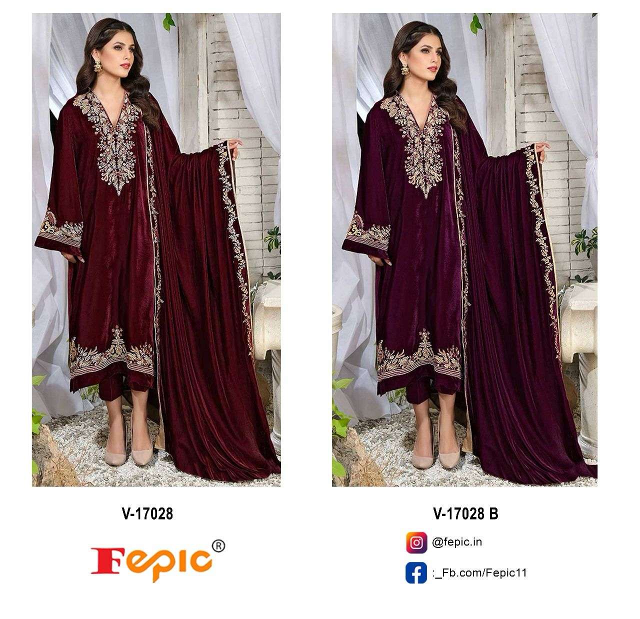 V-17028 NX BY FEPIC 17028 & 17028-B SERIES VELVET EMBROIDERY WORK WINTER DRESSES