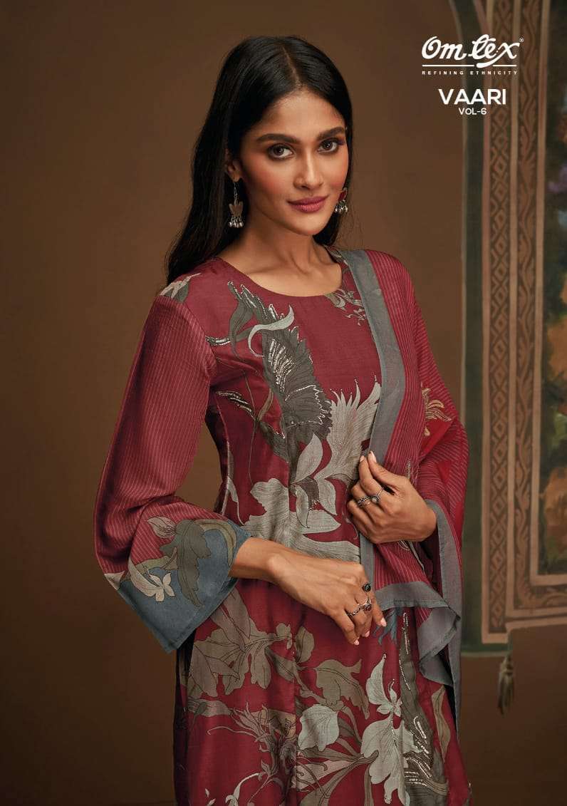 VAARI VOL-6 BY OMTEX 2571-A TO 2571-C SERIES PASHMINA PRINT WORK WINTER WEAR DRESSES