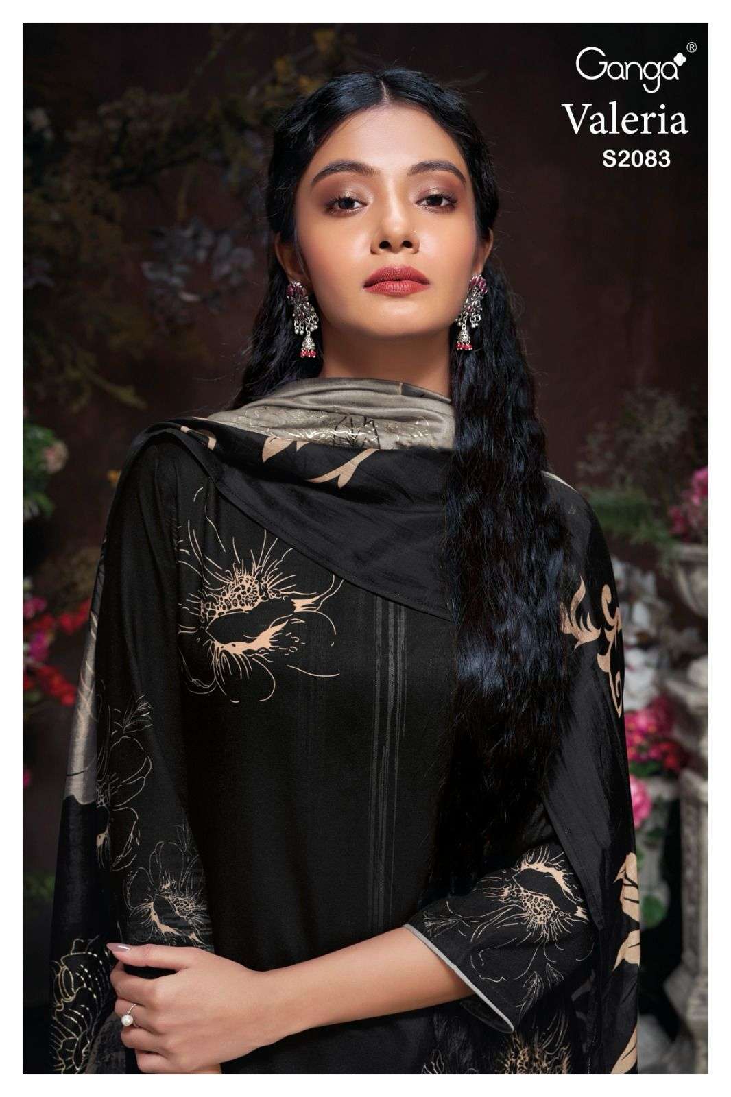 VALERIA BY GANGA FASHIONS 2083-A TO 2083-D SERIES PASHMINA PRINT WORK WINTER WEAR DRESSES