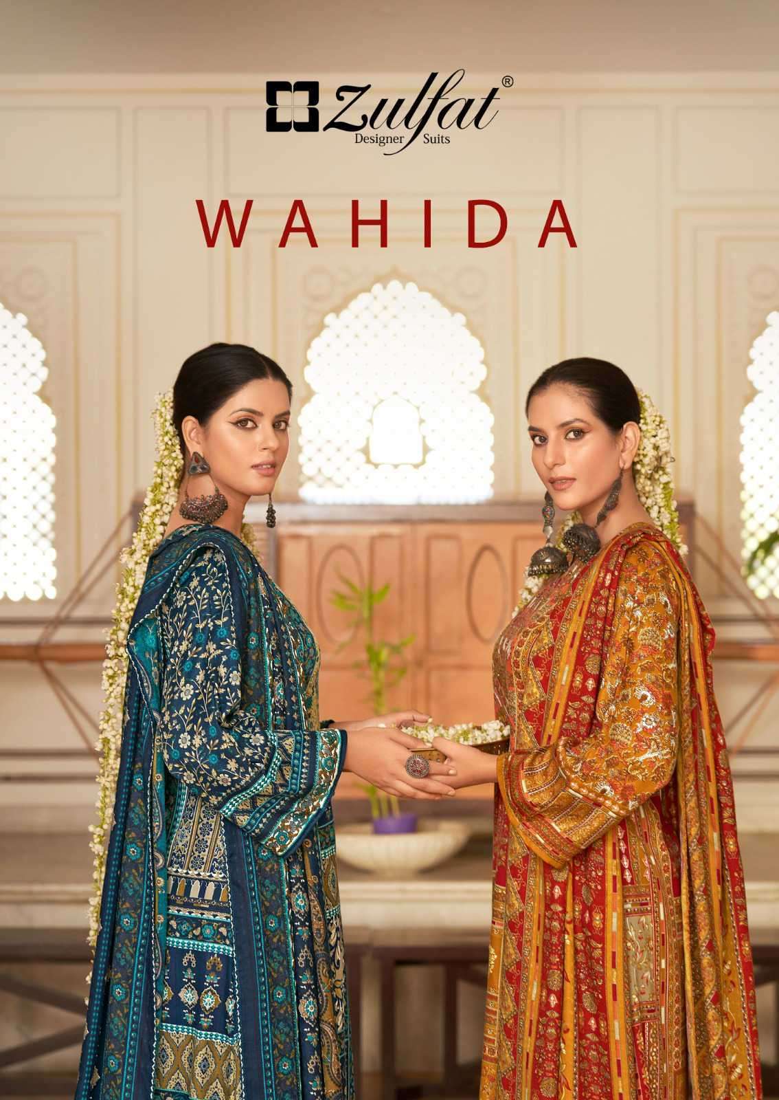 WAHIDA BY ZULFAT 523-001 TO 523-008 SERIES WOOLEN PASHMINA PRINT WORK WINTER WEAR DRESSES