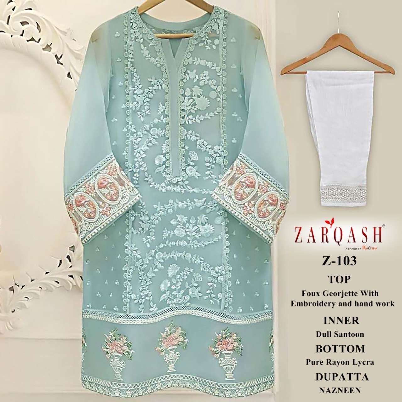 Z-103 HIT DESIGN BY ZARQASH FAUX GEORGETTE WORK READYMADE PAKISTANI DRESS