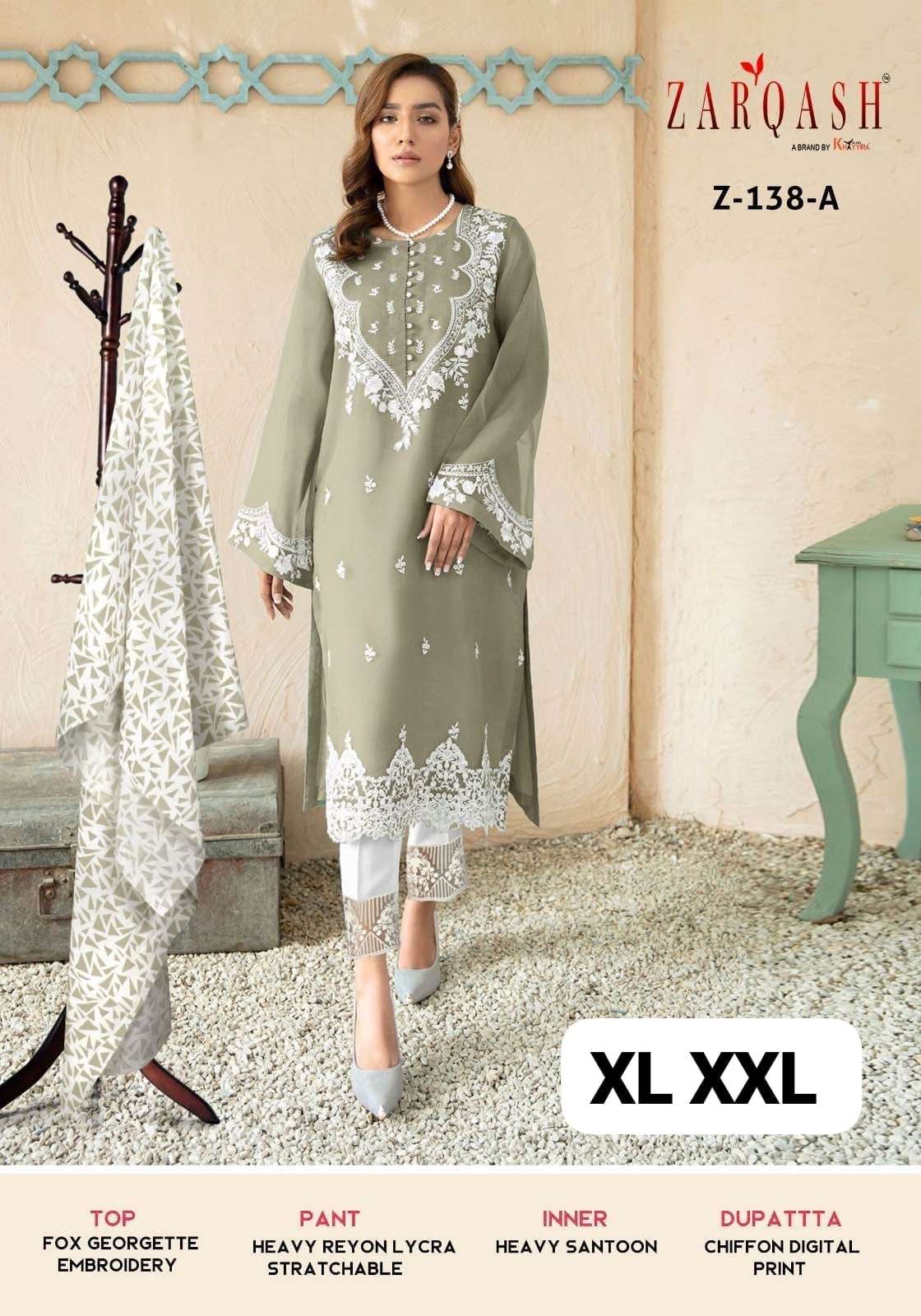 Z-138 COLOURS BY ZARQASH 138-A TO 138-F SERIES FAUX GEORGETTE WORK READYMADE DRESSES