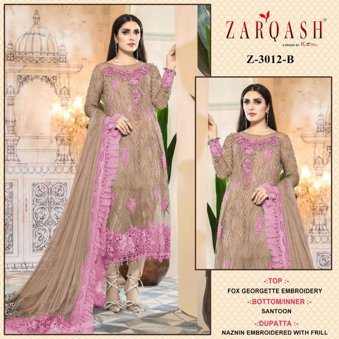 Z-3012 COLOURS BY ZARQASH 3012-B TO 3012-D SERIES FAUX GEORGETTE WORK PAKISTANI DRESSES