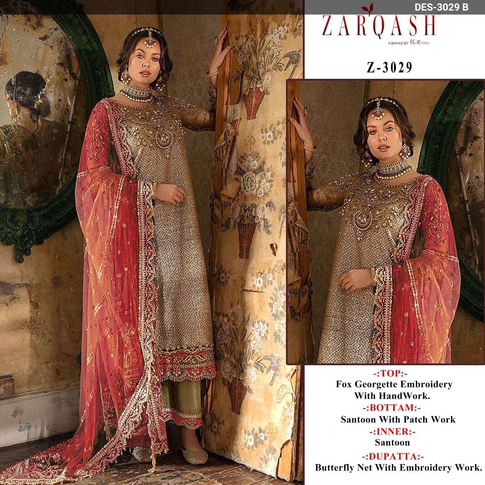 Z-3029 NX BY ZARQASH FAUX GEORGETTE EMBROIDERY WORK PAKISTANI DRESSES