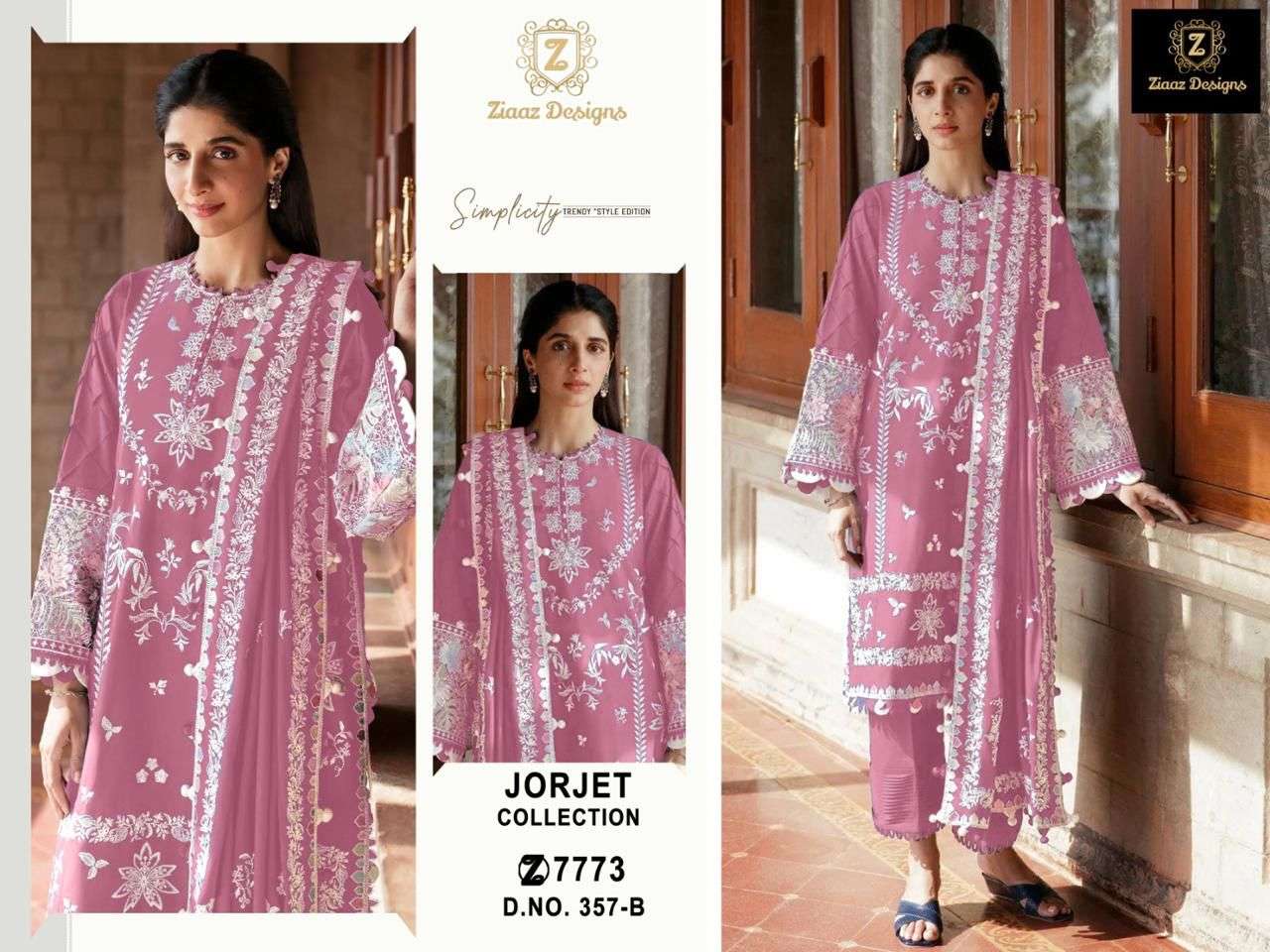 Z-357-B HIT DESIGN BY ZIAAZ DESIGNS GEORGETTE EMBROIDERY WORK PAKISTANI DRESS