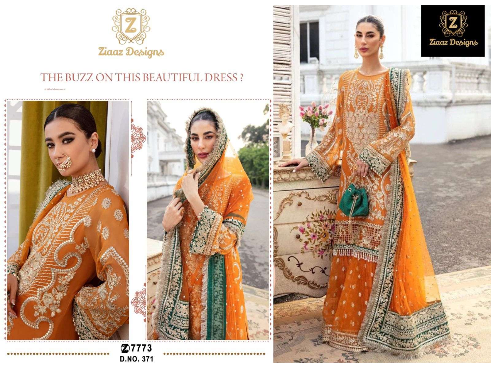 Z-371 HIT DESIGN BY ZIAAZ DESIGNS GEORGETTE HEAVY EMBROIDERY WORK PAKISTANI DRESS