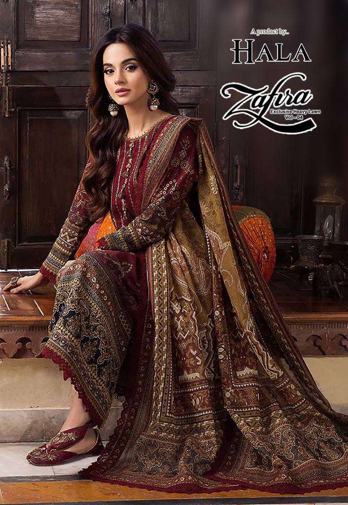 ZAFIRA VOL-4 BY HALA 4001 TO 4004 SERIES HEAVY LAWN COTTON PRINT DRESSES