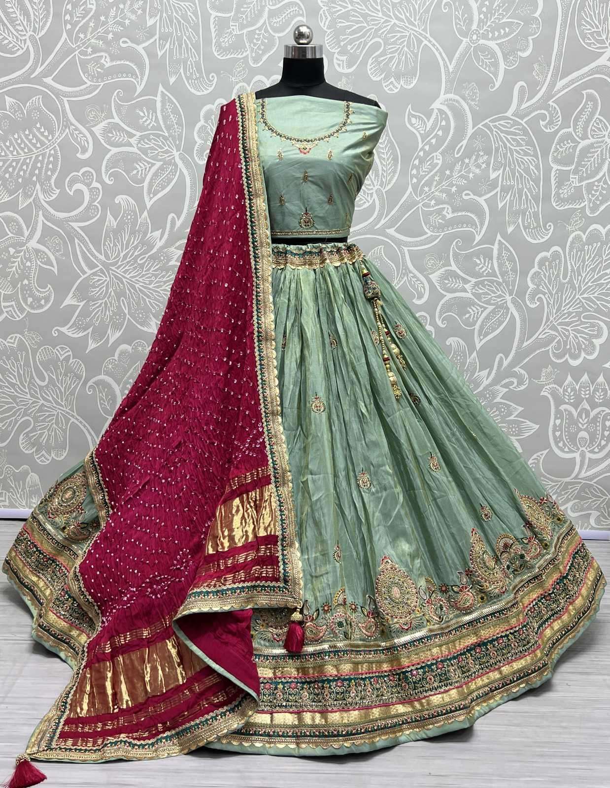 A-2599 COLOURS BY AQSAWHOLESALE PURE GAJJI SILK HEAVY HAND WORK BRIDAL LEHENGAS