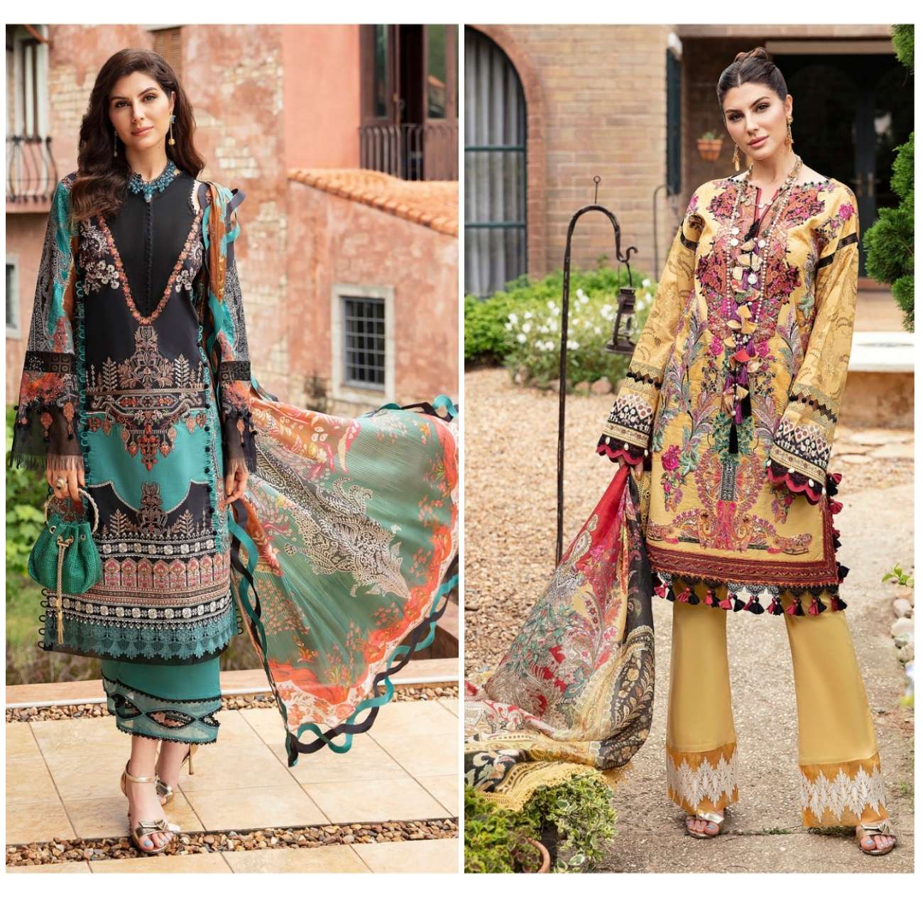 AASHA 1138 AND 1139 HITS BY AASHA DESIGNER COTTON PRINT WORK PAKISTANI DRESSES