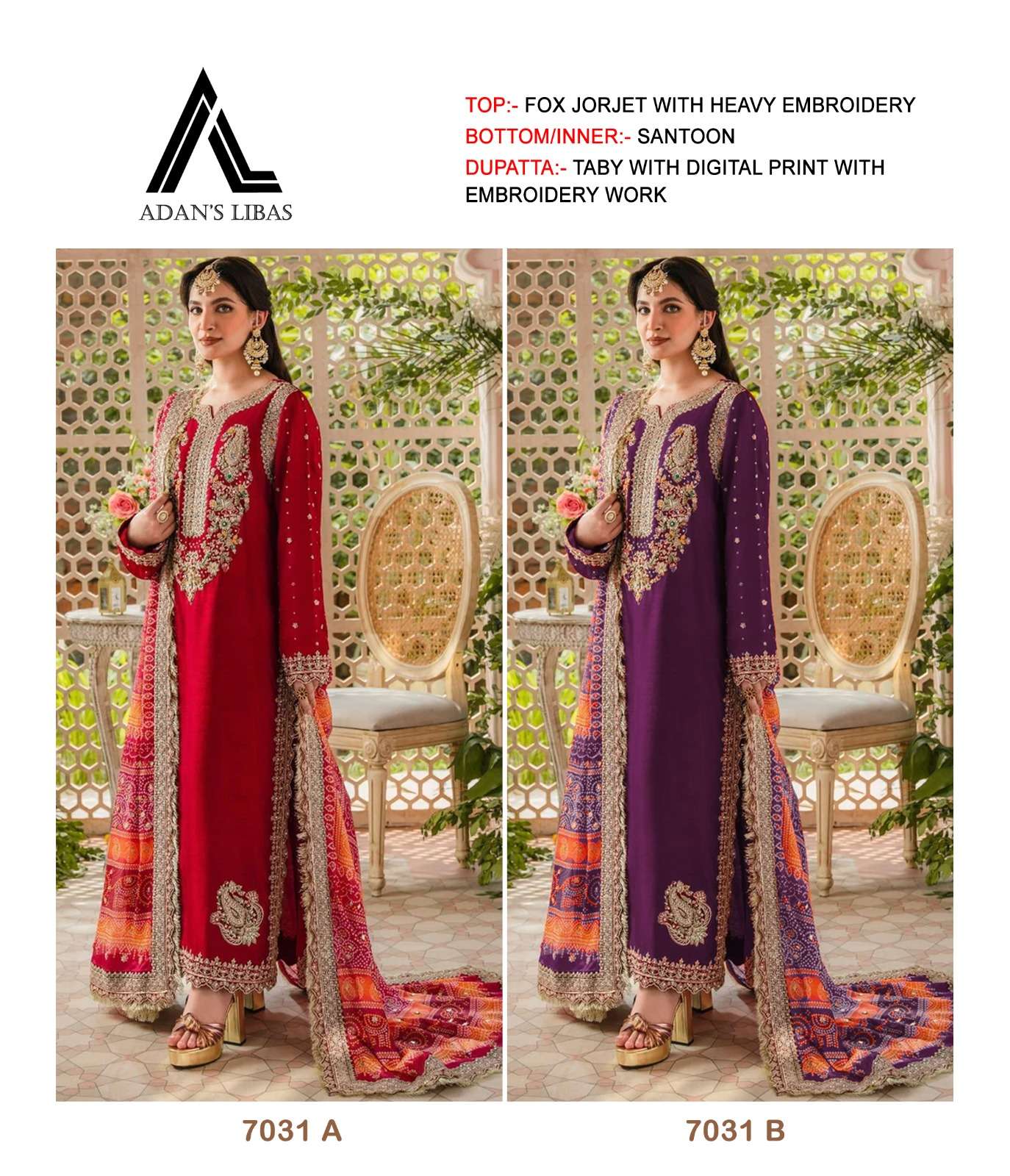 ADAN LIBAS 7031 NX BY AQSAWHOLESALE GEORGETTE EMBROIDERY WORK PAKISTANI DRESSES