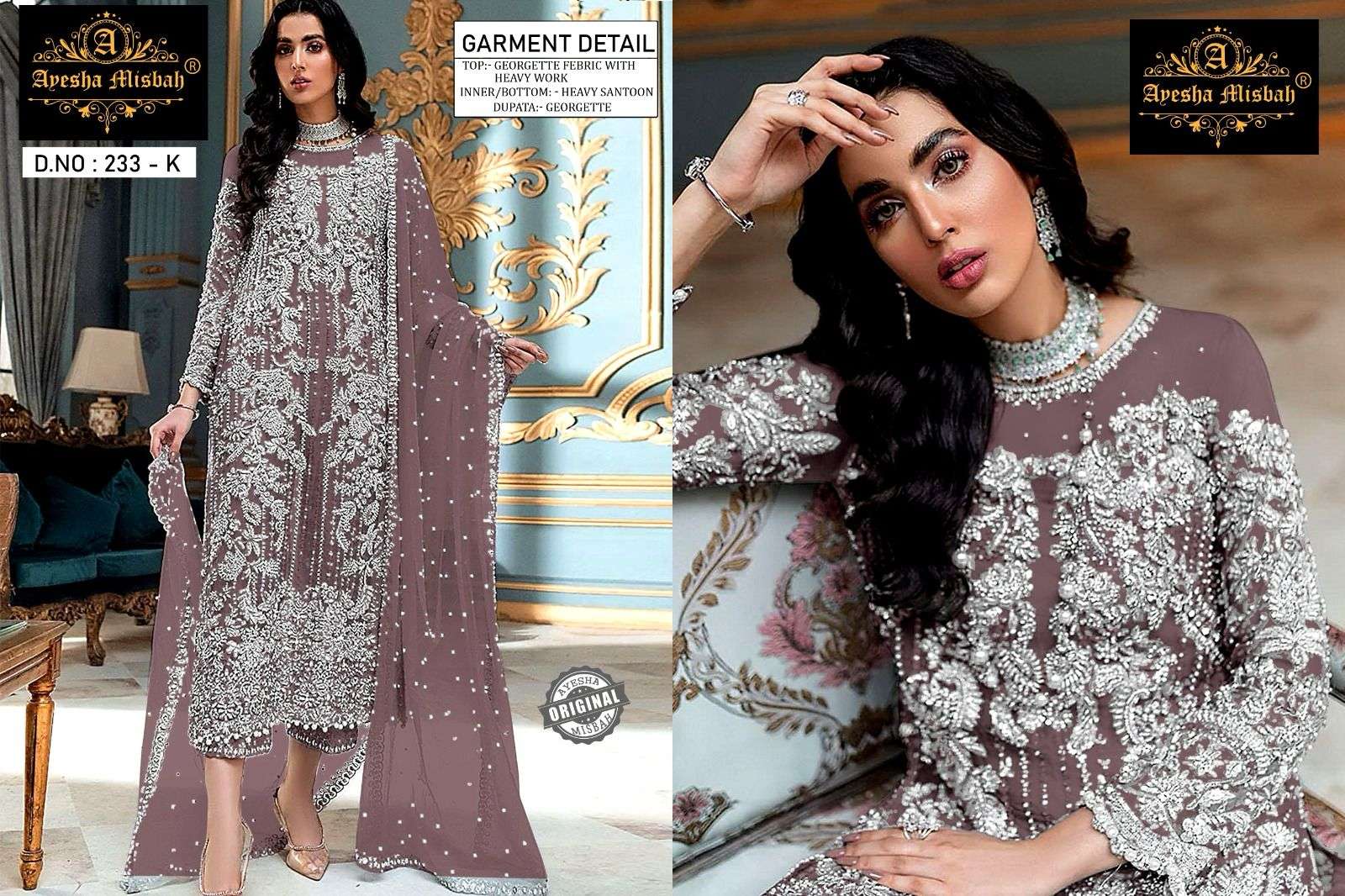 AM-233 COLOURS BY AYESHA MISBAH 233-K TO 233-P SERIES GEORGETTE WORK PAKISTANI DRESSES