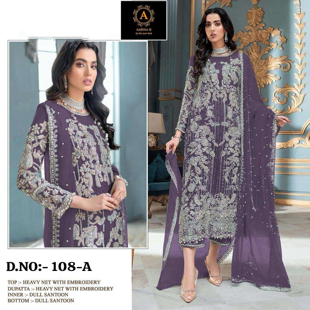 AMENA 108 HIT DESIGN BY AQSAWHOLESALE NET HEAVY EMBROIDERY WORK PAKISTANI DRESS