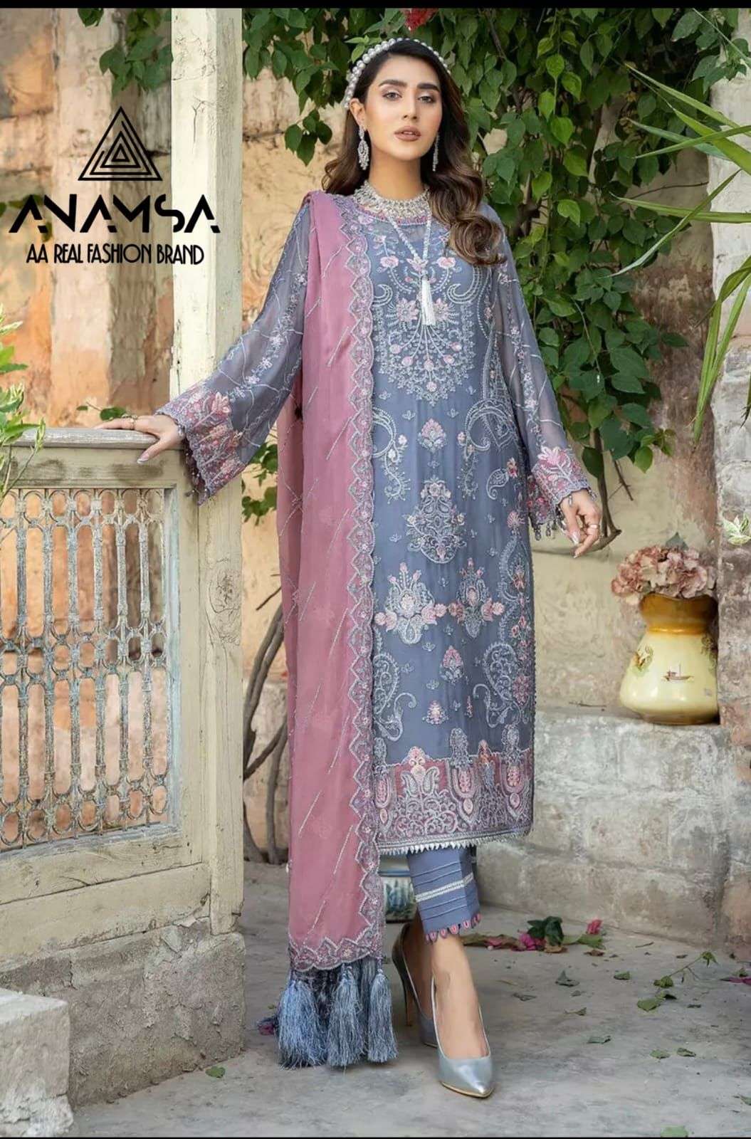 ANAMSA 265 HIT DESIGN BY ANAMSA FAUX GEORGETTE EMBROIDERY WORK PAKISTANI DRESS