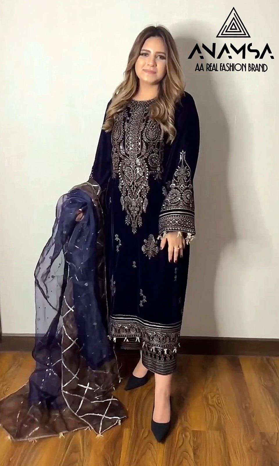 ANAMSA 272 HIT DESIGN BY ANAMSA VELVET HEAVY EMBROIDERY PAKISTANI WINTER DRESS