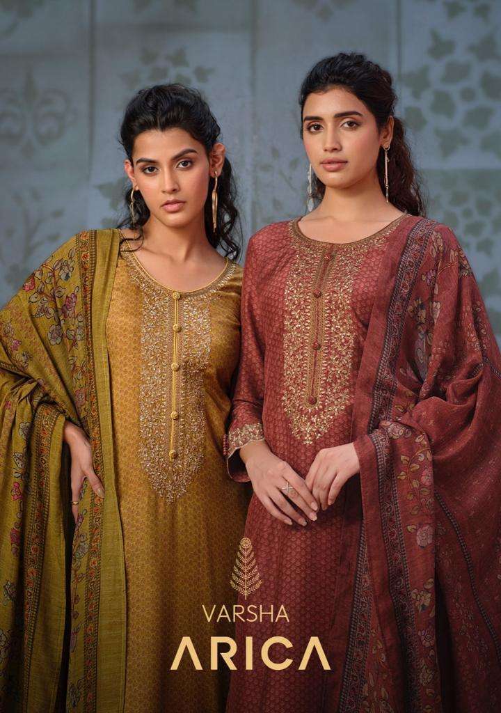 ARICA BY VARSHA 71 TO 74 SERIES PASHMINA SILK PRINT WORK WINTER WEAR DRESSES