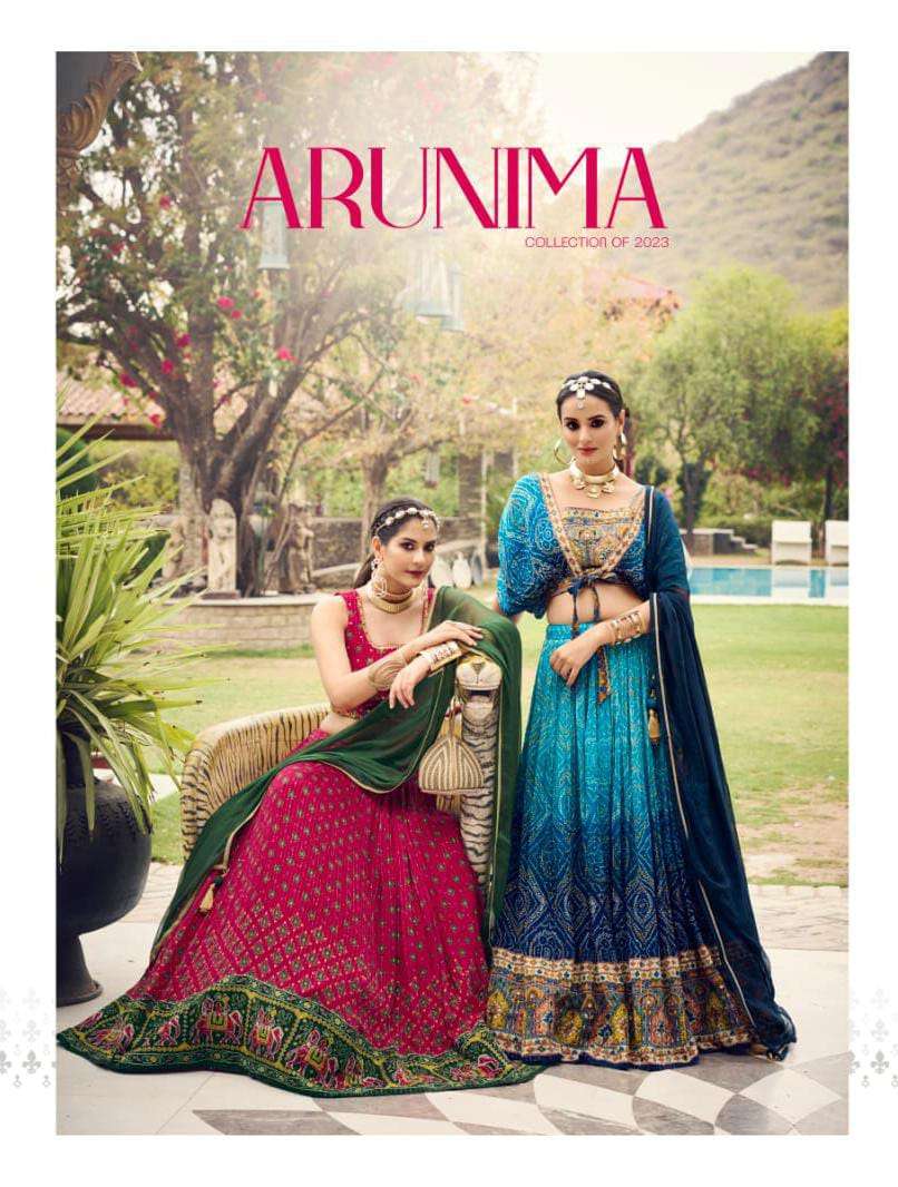 ARUNIMA BY VIRASAT 2001 TO 2007 SERIES PURE CHINON PRINT SEQUENCE READYMADE LEHENGAS