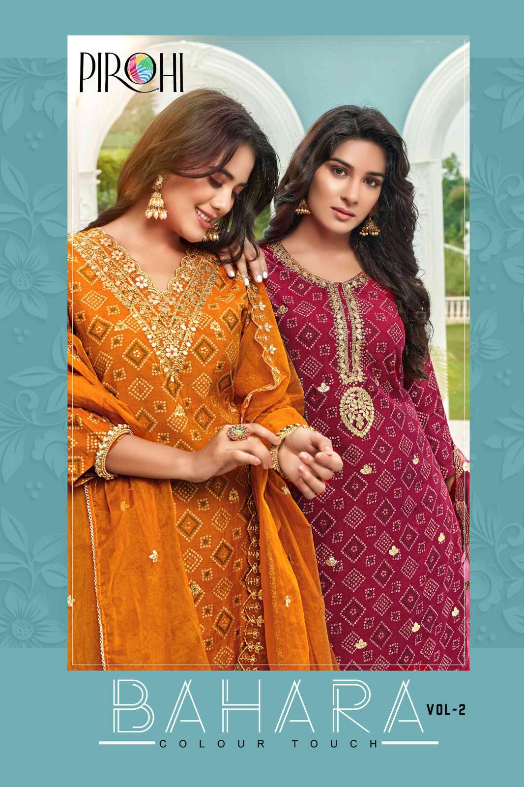 BAHARA VOL-2 BY PIROHI 4001 TO 4004 SERIES MUSLIN BANDHANI PRINT WORK READYMADE DRESSES