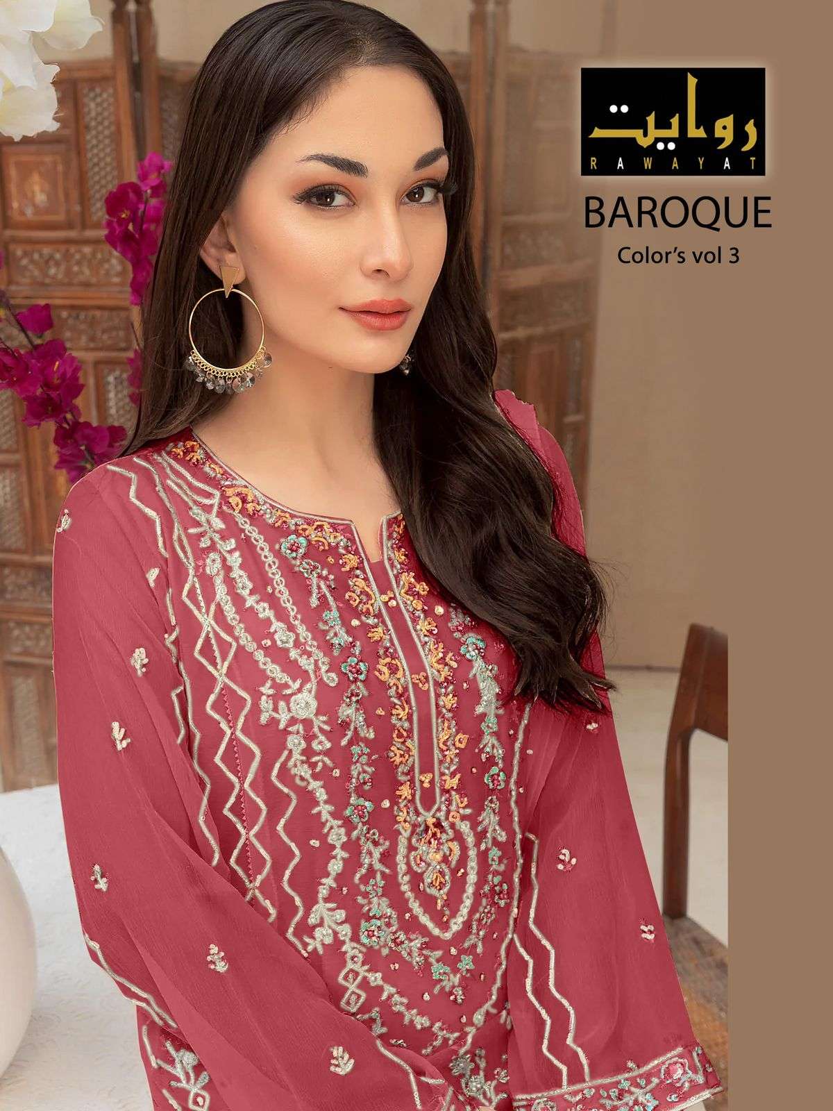 BAROQUE COLORS VOL-3 BY RAWAYAT 4089-A TO 4089-D SERIES FAUX GEORGETTE WORK DRESSES