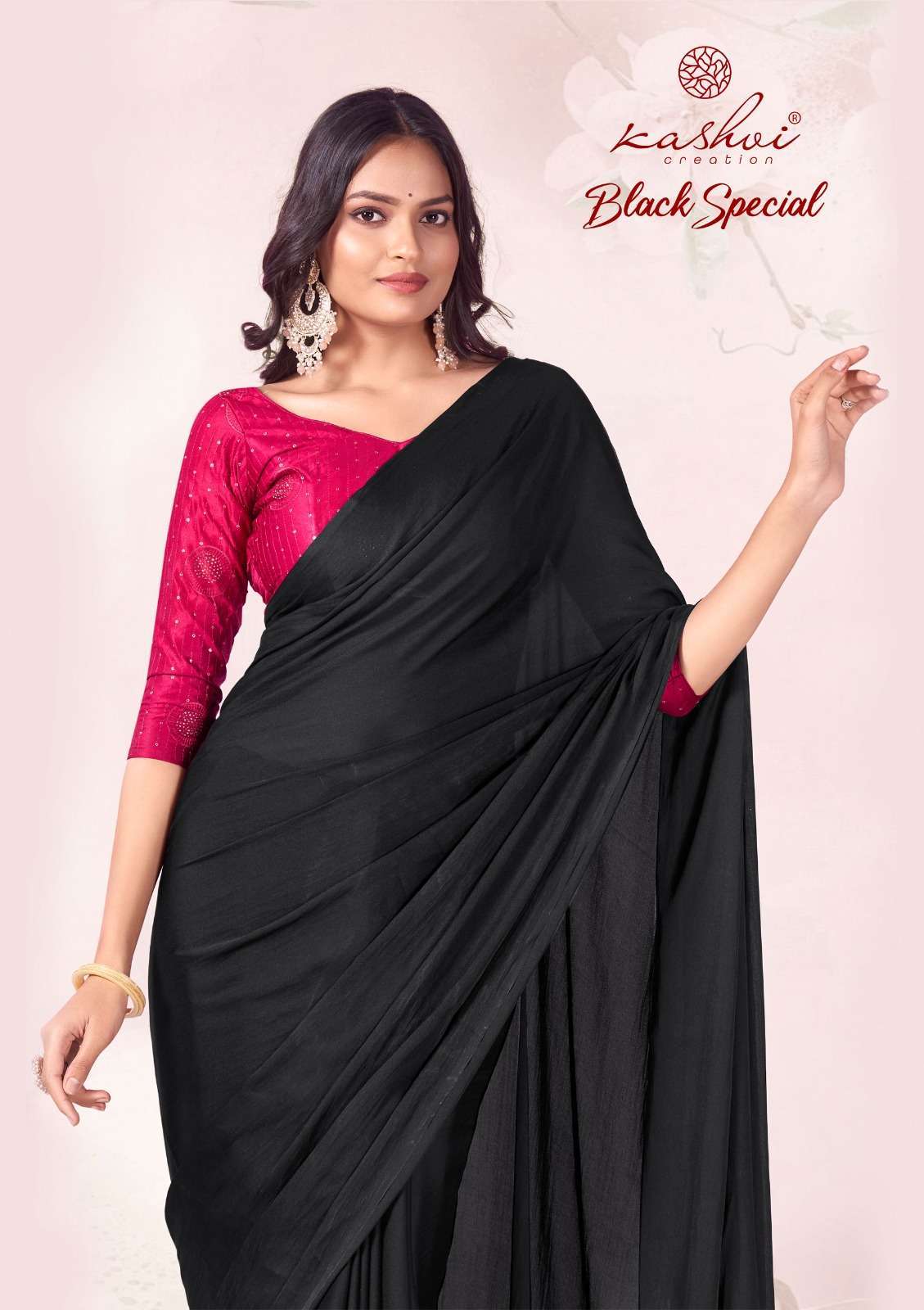 BLACK SPECIAL BY KASHVI CREATION 1001 TO 1008 SERIES DULL MOSS FABRIC CASUAL SAREES