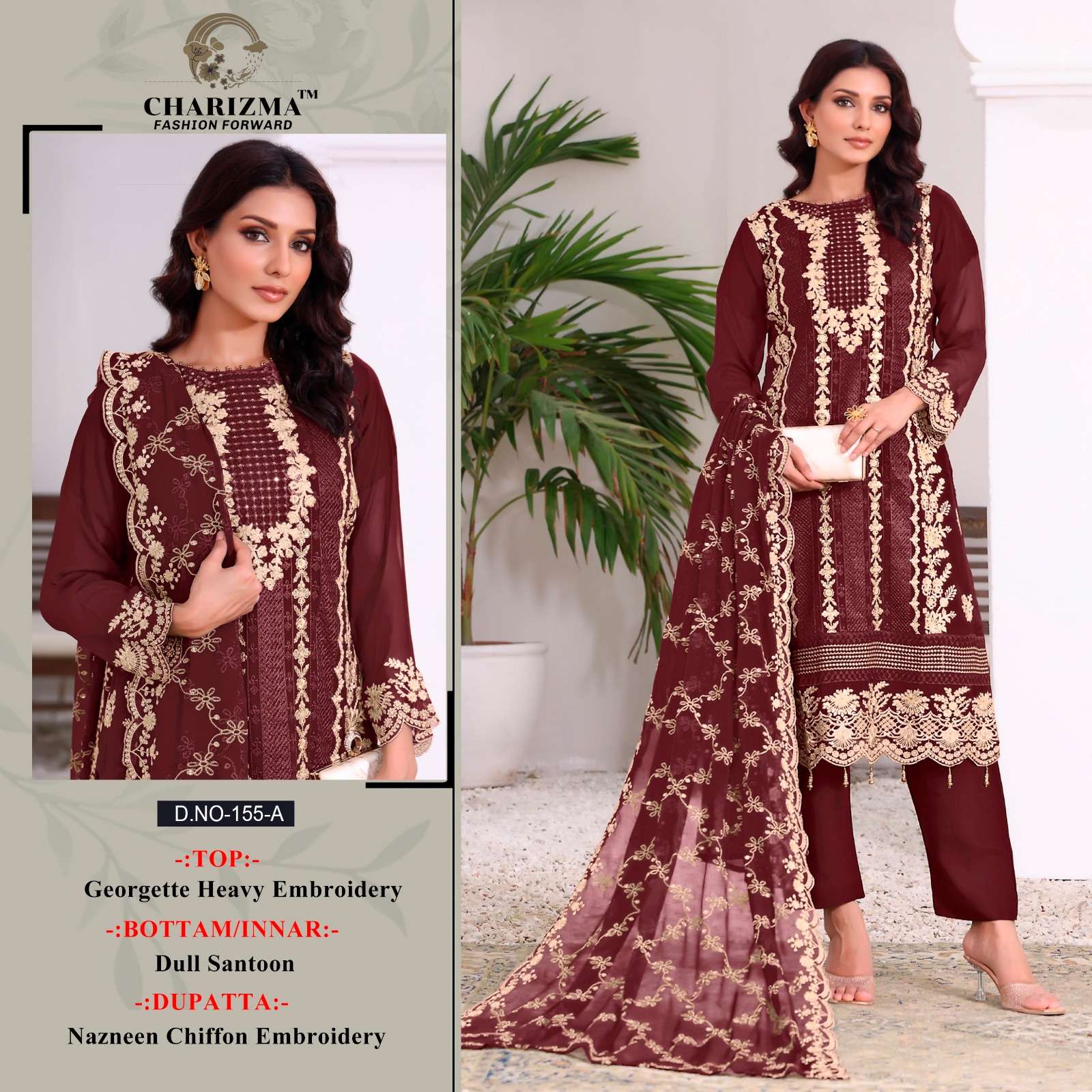 CHARIZMA 155 COLOURS BY AQSAWHOLESALE GEORGETTE EMBROIDERY PAKISTANI DRESSES