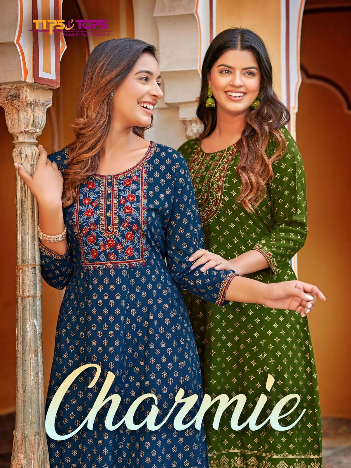 CHARMIE BY TIPS & TOPS 101 TO 106 SERIES RAYON PRINT EMBROIDERY KURTIS