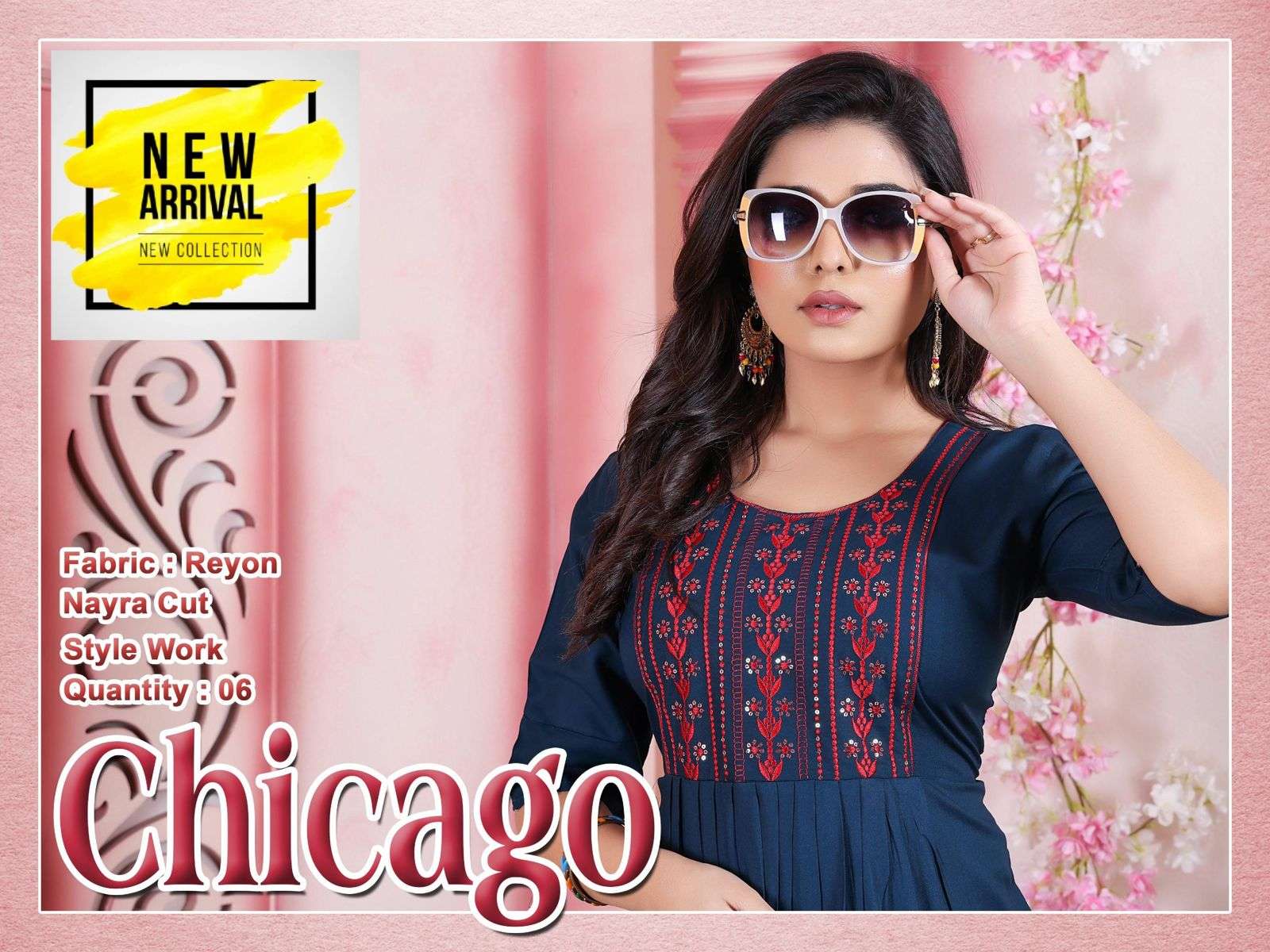 CHICAGO BY FASHION TALK 01 TO 06 SERIES RAYON EMBROIDERY WORK KURTIS