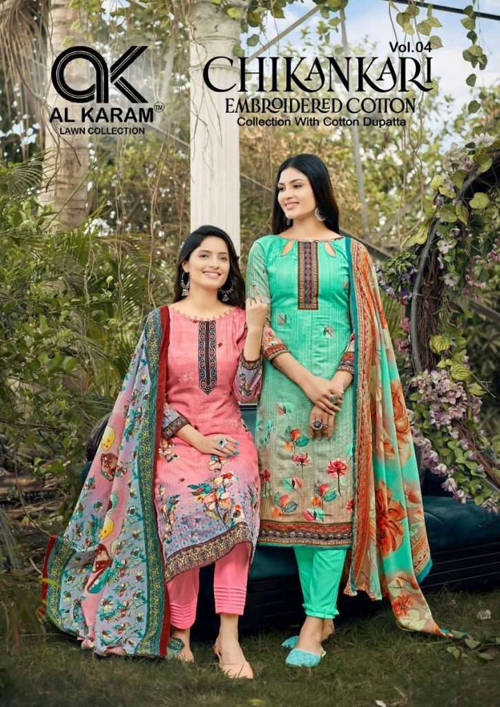 CHIKANKARI EMBROIDERED COLLECTION VOL-4 BY AL KARAM COTTON EMBROIDERY WORK DRESSES