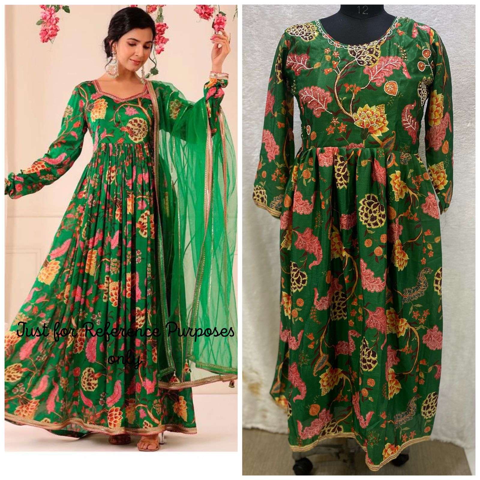 CHINON FLOWER BY AQSAWHOLESALE PURE CHINON PRINT HANDWORK GOWN & DUPATTAS