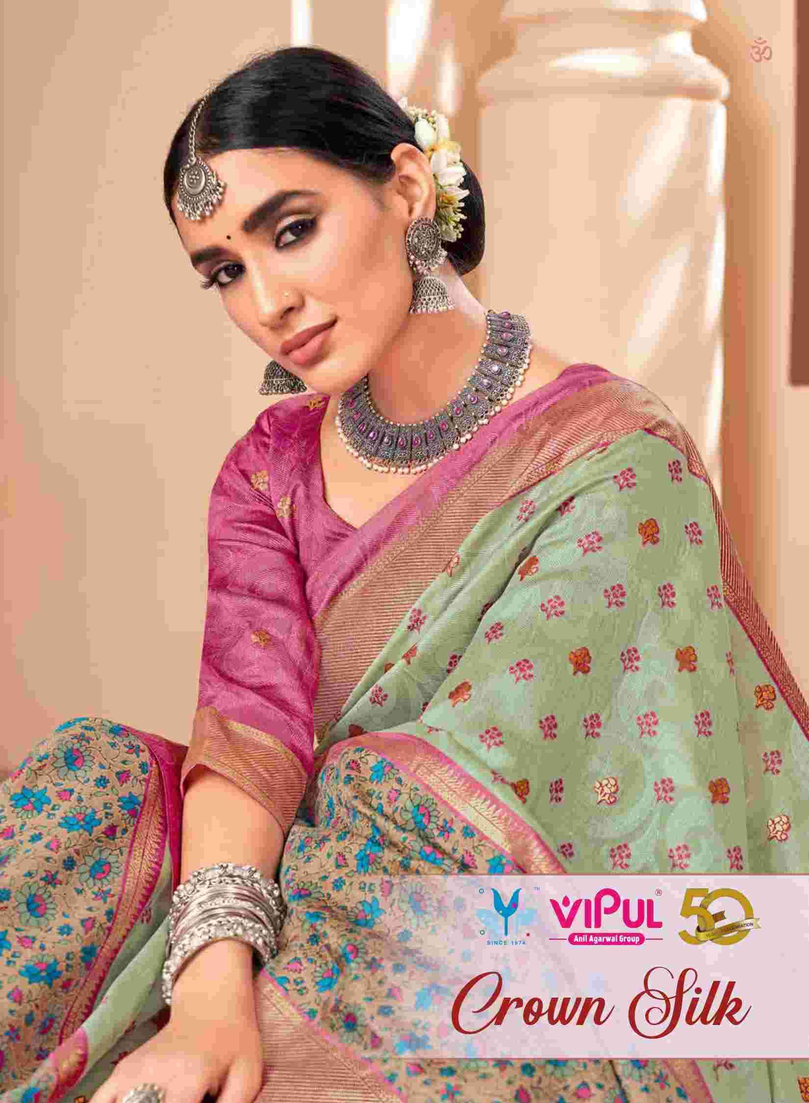 CROWN SILK BY VIPUL 7490 TO 74914 SERIES SILK FABRIC PRINT FESTIVE WEAR SAREES