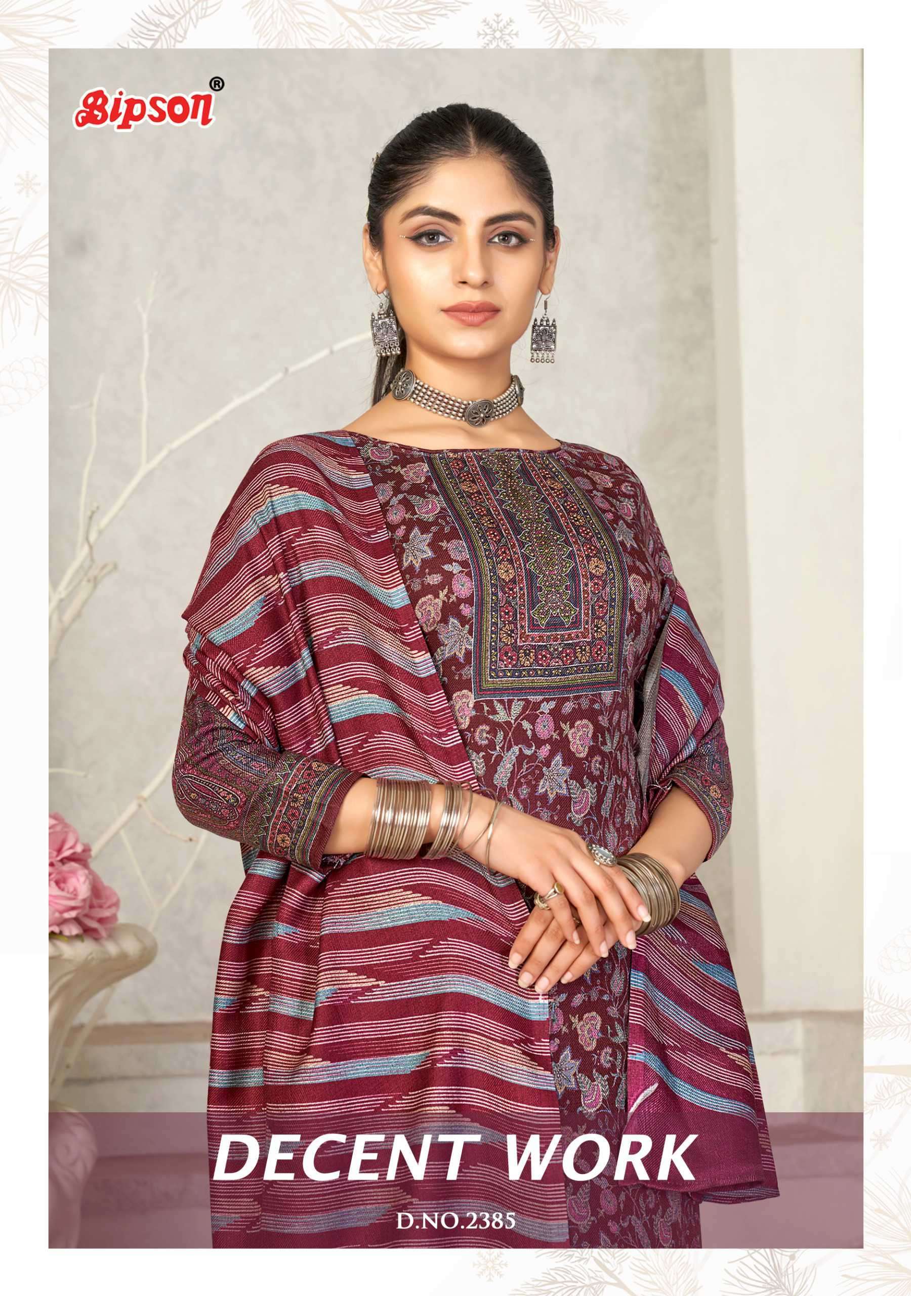 DECENT WORK 2385-A TO 2385-D SERIES BY BIPSON VISCOSE PASHMINA WORK WINTER DRESSES