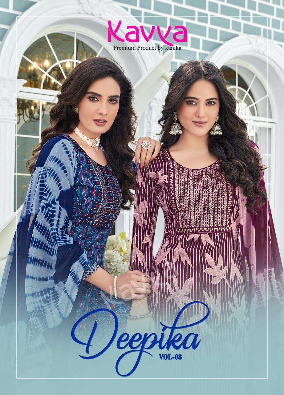 DEEPIKA VOL-8 BY KAVYA 8001 TO 8010 SERIES CAPSULE PRINT WORK READYMADE DRESSES