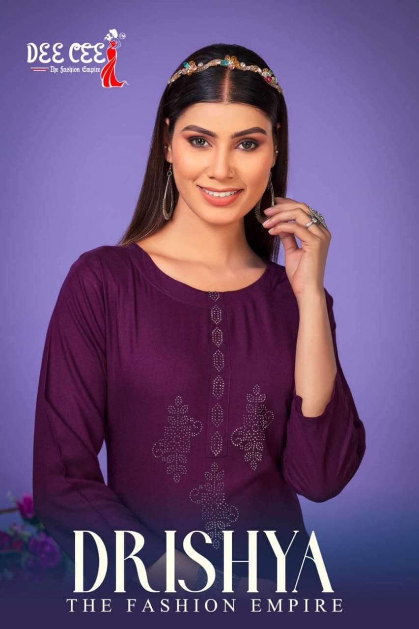 DRISHYA BY DEE CEE 101 TO 106 SERIES HEAVY RAYON PLAIN WORK KURTIS