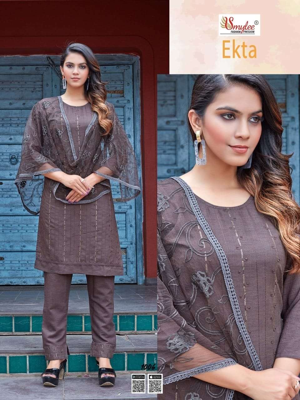 EKTA BY SMYLEE 1001 TO 1008 SERIES RAYON EMBROIDERY WORK READYMADE DRESSES