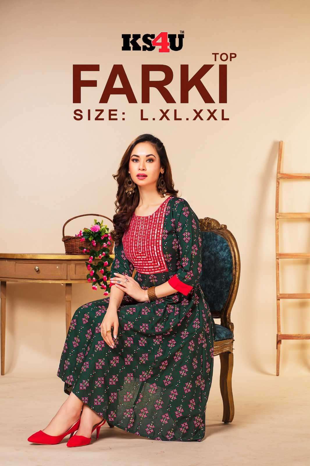 FARKI BY KS4U 101 TO 106 SERIES LIVE RAYON PRINT KURTIS