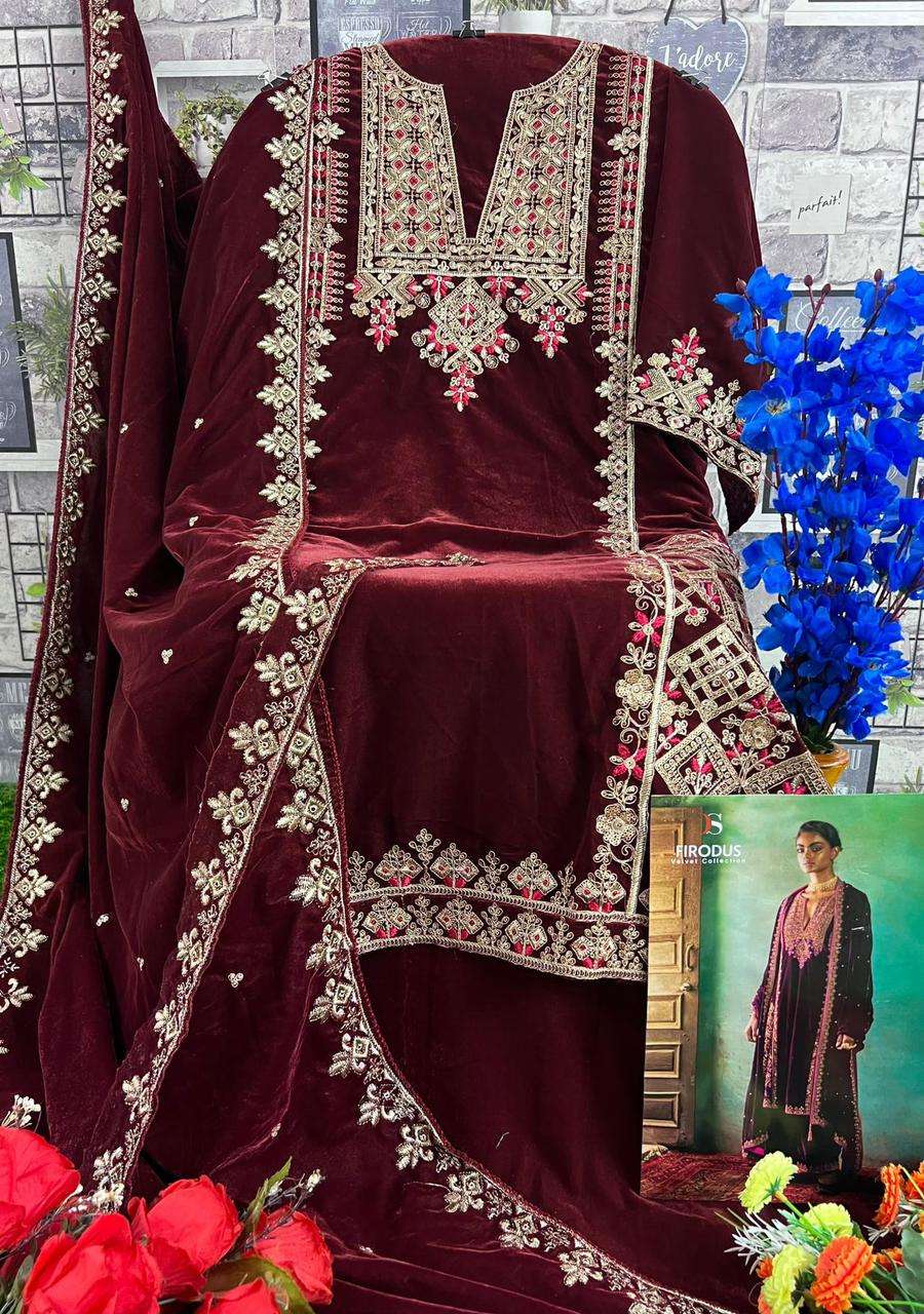 FIRDOUS 3291 COLOURS BY DEEPSY SUITS 3291-A TO 3291-C SERIES VELVET WORK WINTER DRESSES