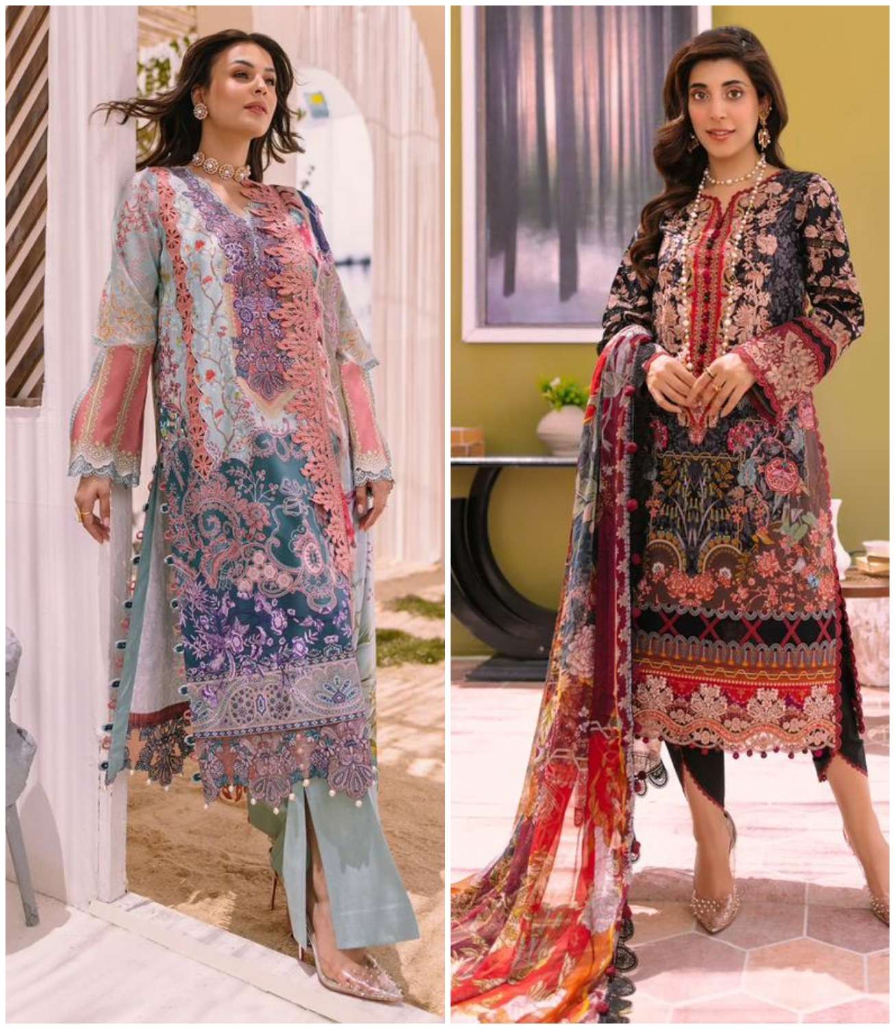 FIRDOUS BLISS 152 & 153 HITS BY TAJ CREATION COTTON PRINT WORK PAKISTANI DRESSES