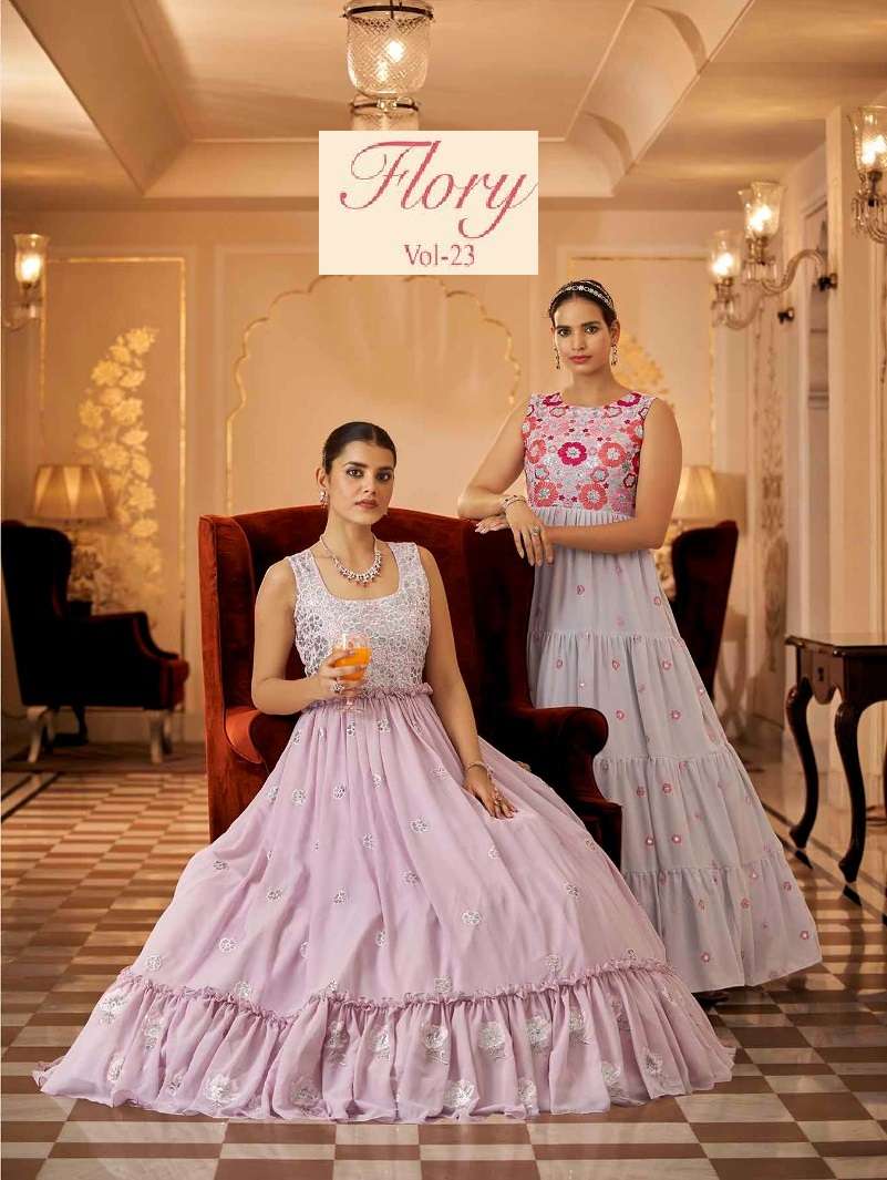 FLORY VOL-23 BY SHUBHKALA 4771 TO 4776 SERIES GEOGETTE EMBROIDERY WORK GOWNS