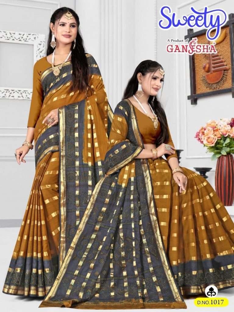 GANESHA SWEETY BY AQSAWHOLESALE 1008 TO 1017 SERIES HEAVY COTTON PRINT CASUAL SAREES