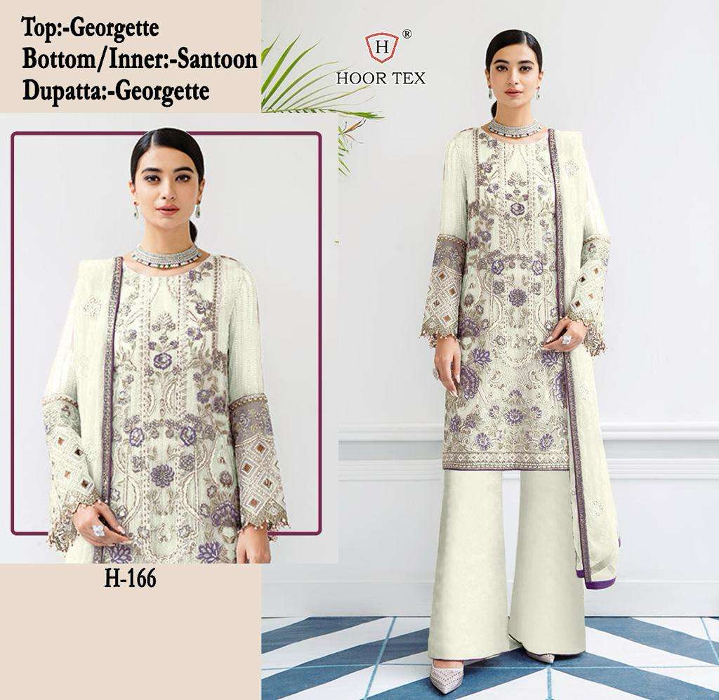 H-166 HIT DESIGN BY HOOR TEX FAU GEORGETTE EMBROIDERY WORK PAKISTANI DRESS