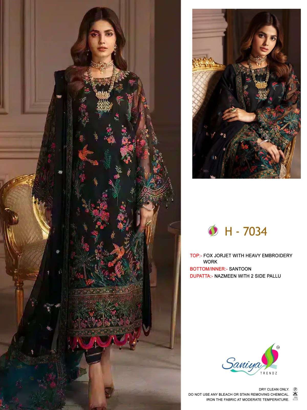 H-7034 HIT DESIGN BY SANIYA TRENDZ FAUX GEORGETTE WORK PAKISTANI DRESS