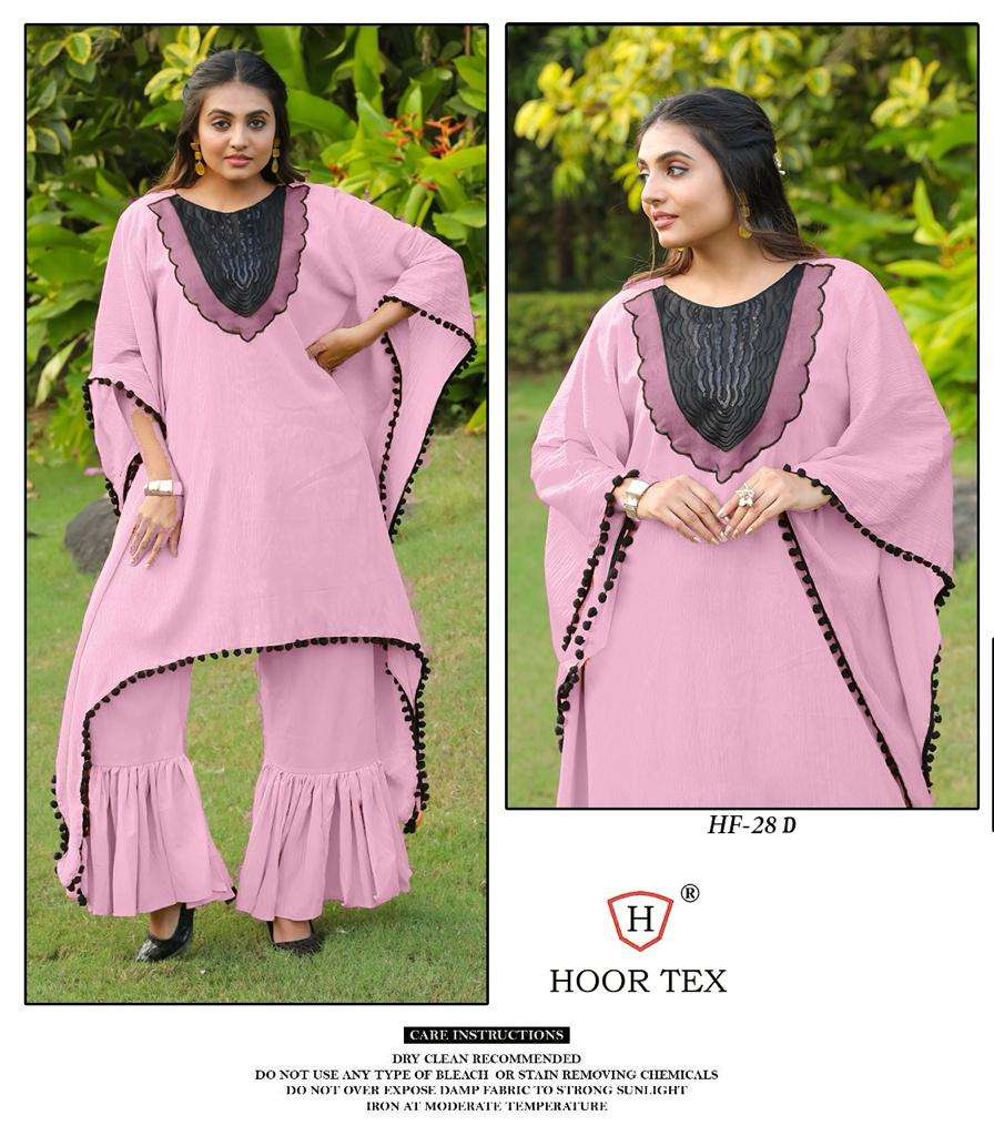 HF-28 COLOURS BY HOOR TEX 28-A TO 28-D SERIES HEAVY GEORGETTE WORK KURTI & PLAZZO