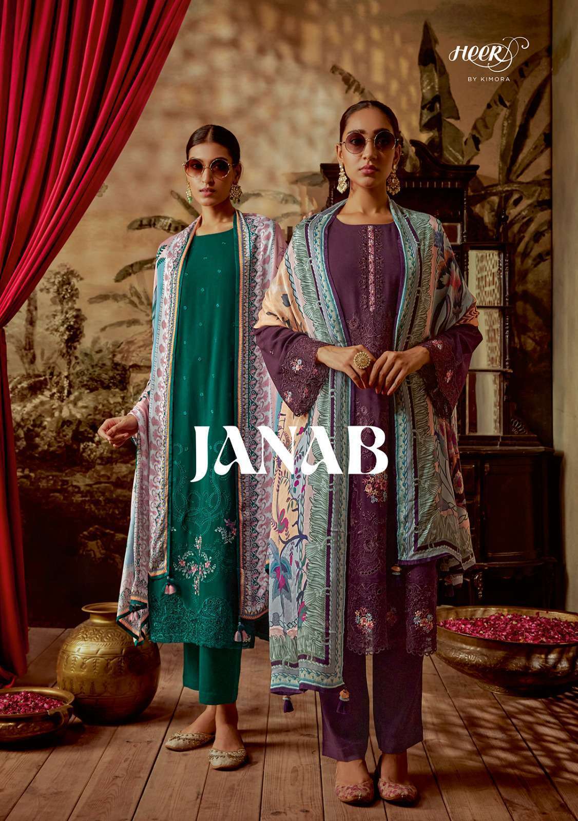 JANAB BY HEER 9201 TO 9208 SERIES MODAL SILK PRINT HEAVY WORK DRESSES