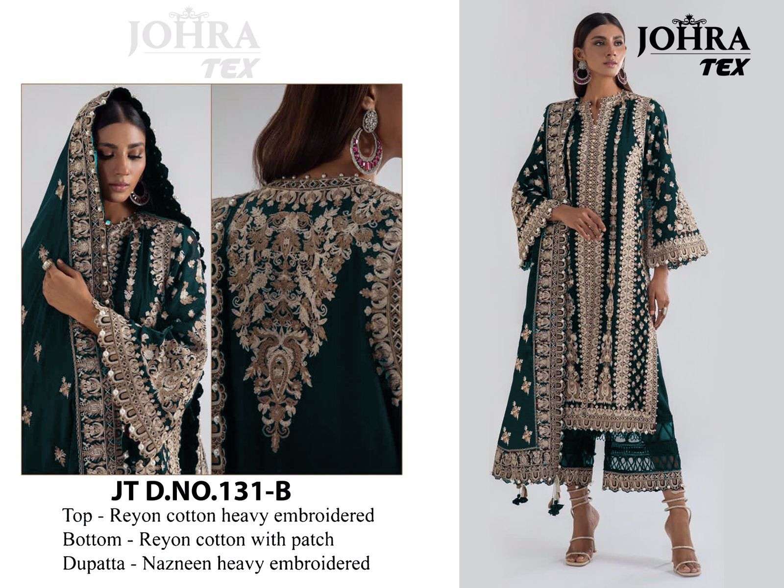 JT-131 B HIT DESIGN BY JOHRA TEX RAYON COTTON EMBROIDERY WORK PAKISTANI DRESS