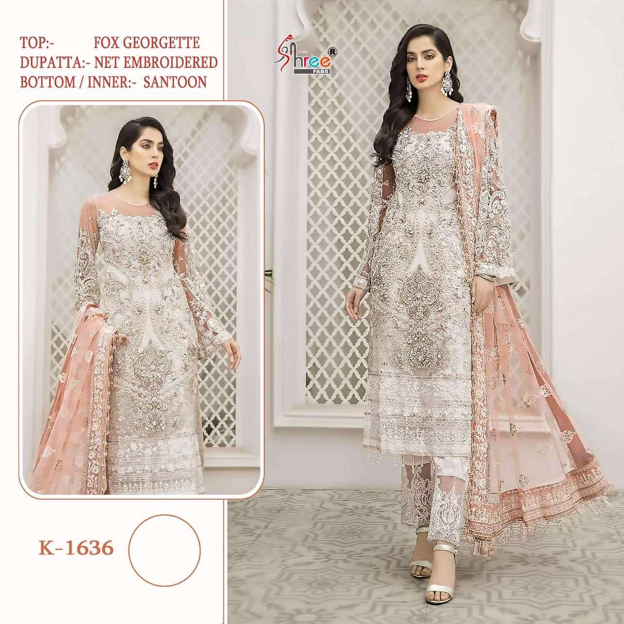 K-1636 HIT DESIGN BY SHREE FABS FAUX GEORGETTE EMBRODIERY WORK PAKISTANI DRESS