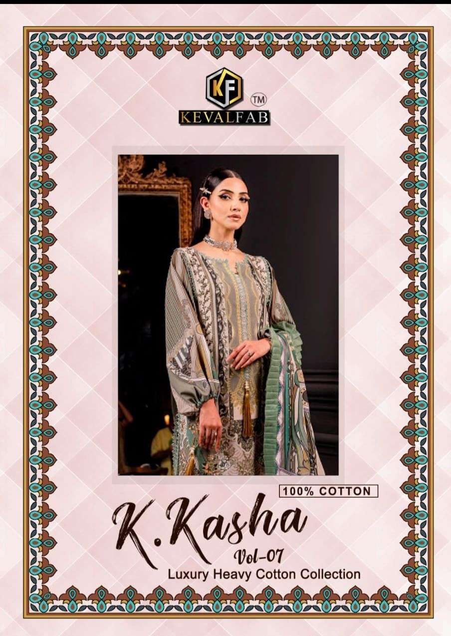 K.KASHA VOL-7 BY KEVAL FAB 7001 TO 7006 SERIES PURE COTTON PRINT PAKISTANI DRESSES