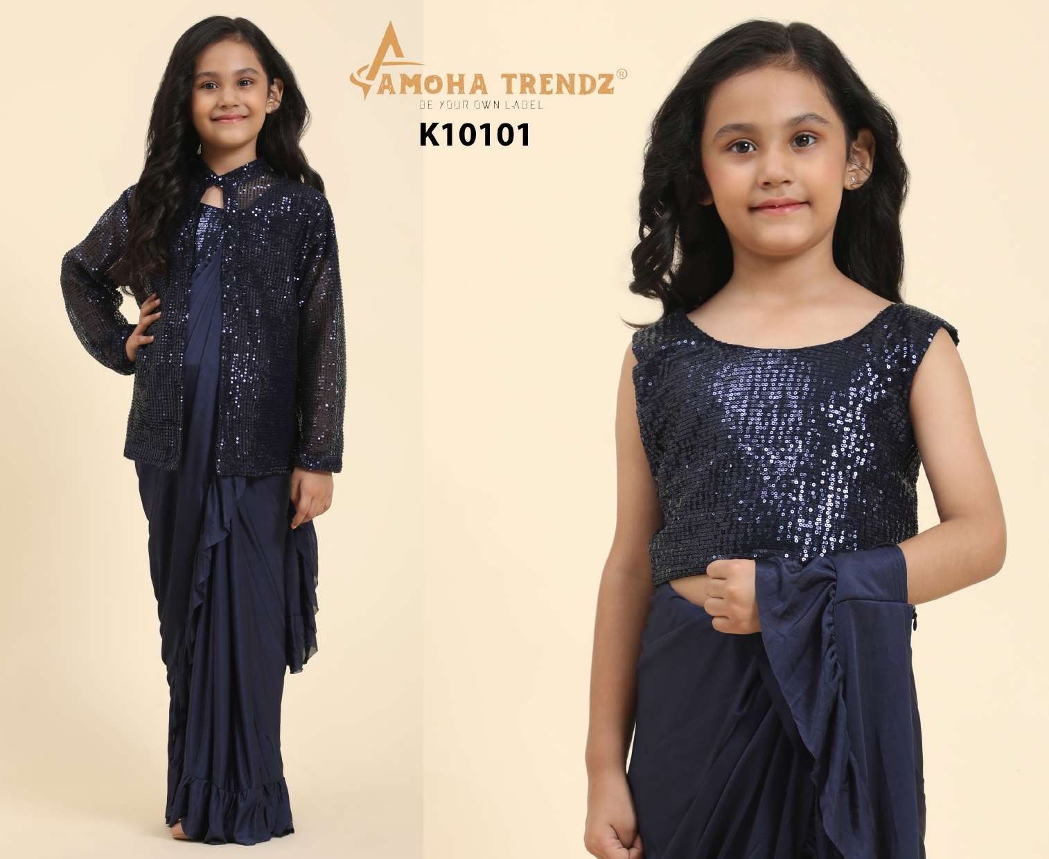 K10101 BY AMOHA FANCY FABRIC WORK KIDS READYMADE SAREES