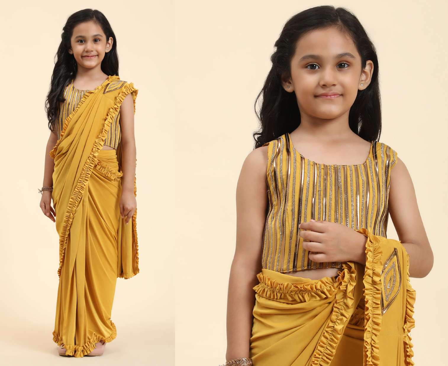 K101702 BY AMOHA FANCY FABRIC WORK KIDS READYMADE SAREES